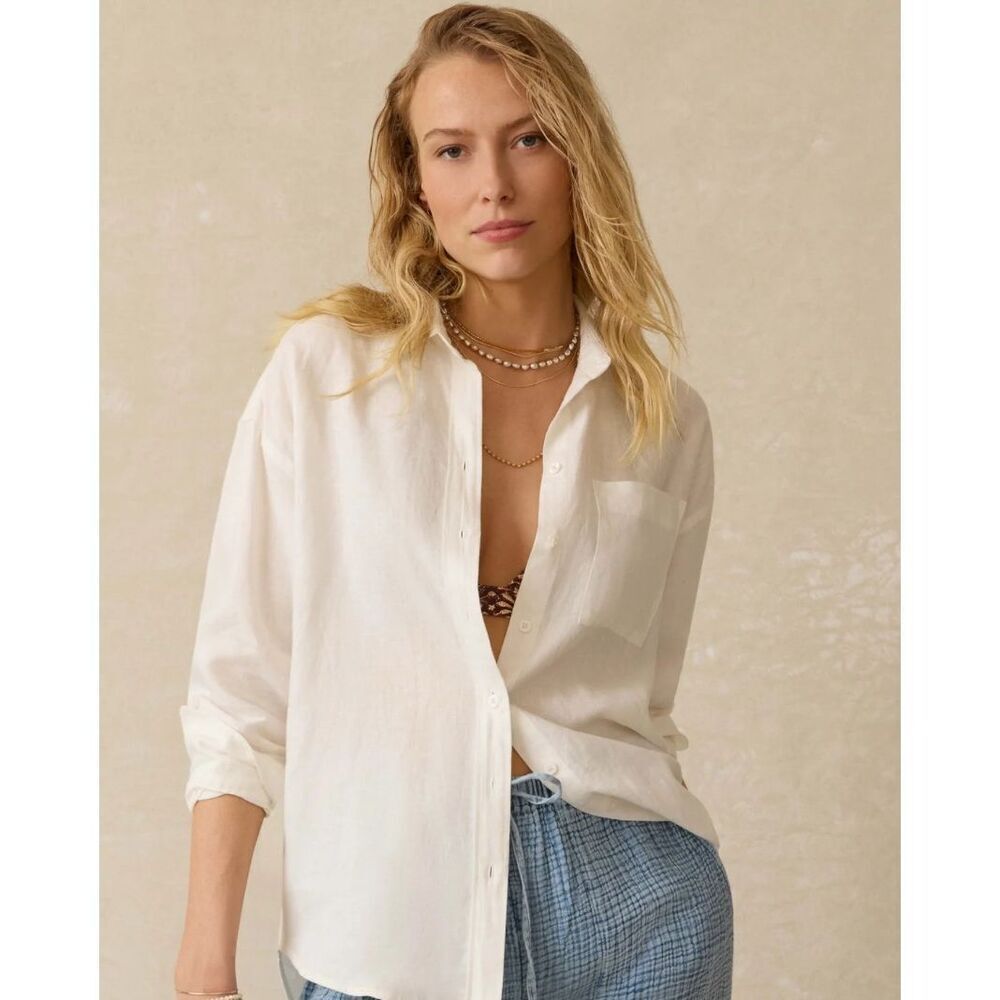 NWOT Faherty women’s Laguna Linen Relaxed Shirt - White, $158 XS F45 - Picture 3 of 10